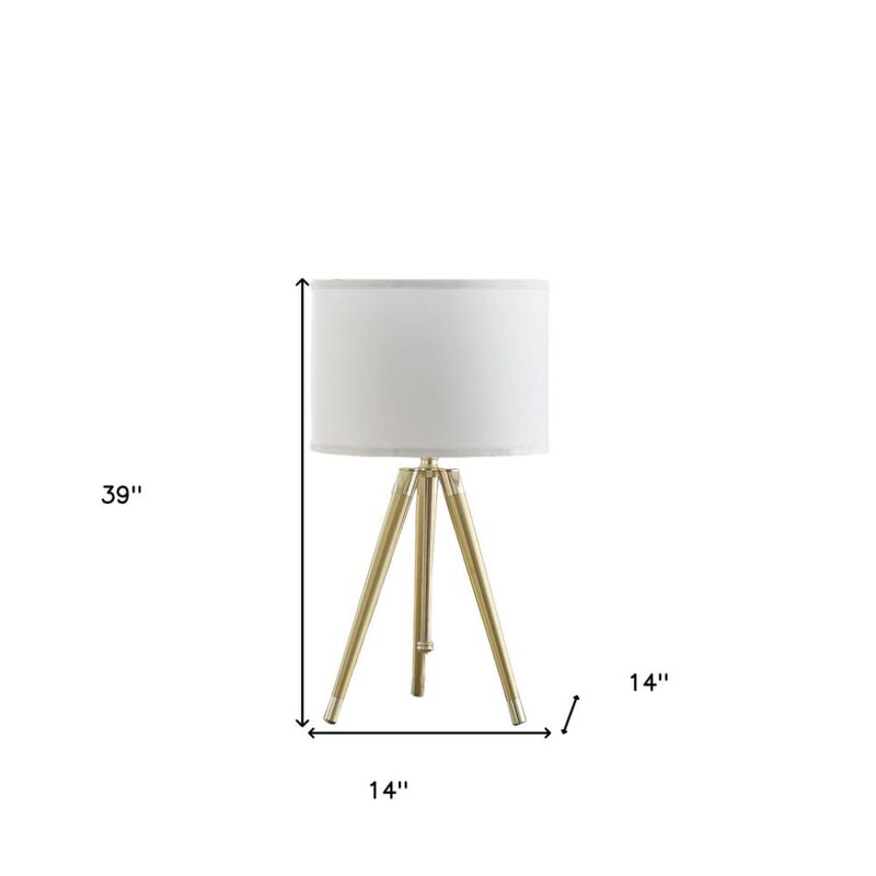 Hivvago Gold Metal Adjustable Height Tripod Table Lamp With White Drum Shade