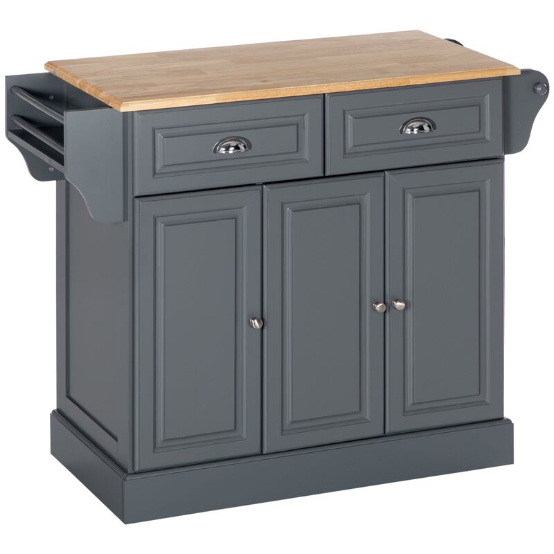 Gray Kitchen Assistant: Rolling Cart with Rubber Wood Top & Storage