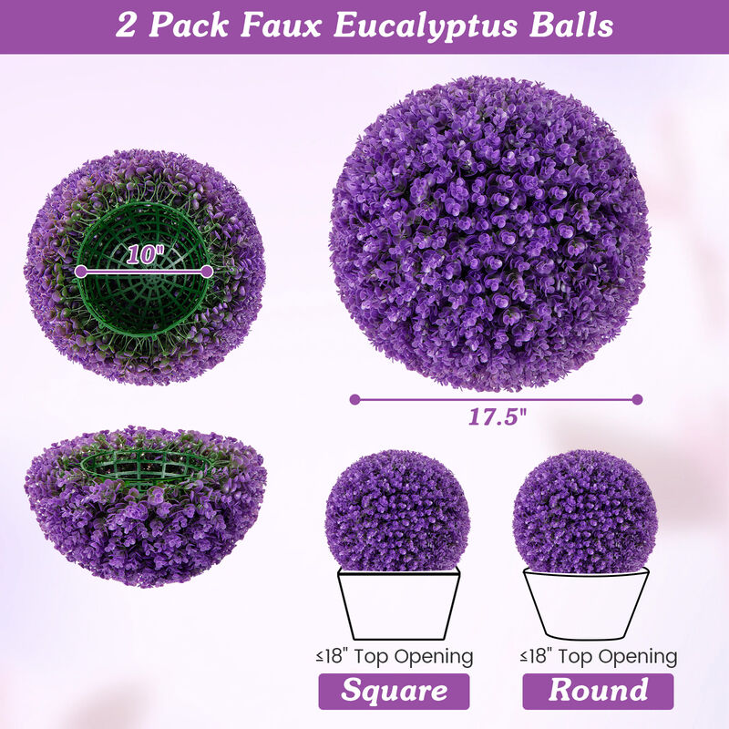 17.5" Faux Purple Eucalyptus Decorative Balls with 7-Layer Leaves for Backyard, Porch, Garden, and Wedding