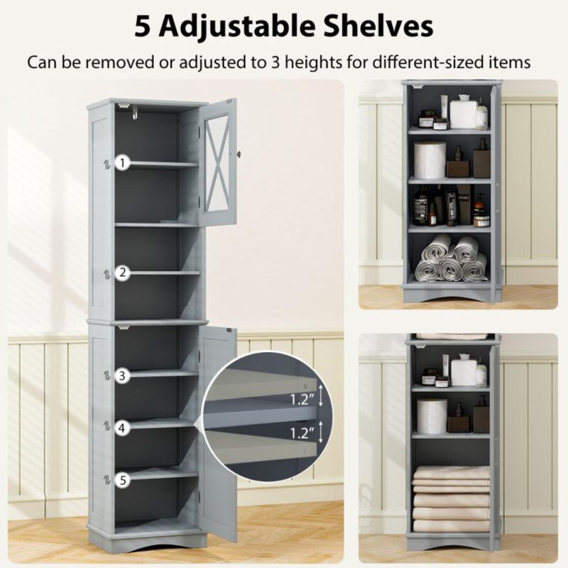 Hivvago Tall Bathroom Cabinet Freestanding Storage Cabinet with 5 Adjustable Shelves