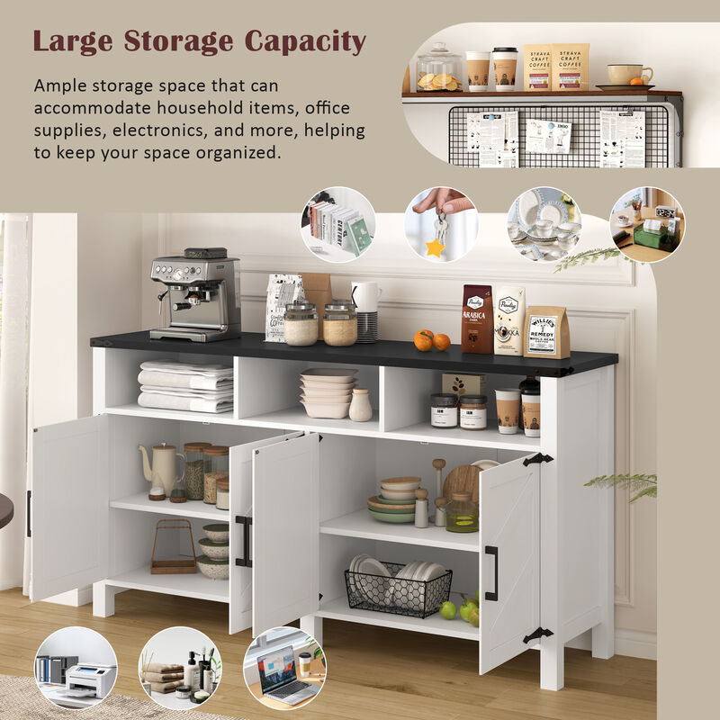 TATEUS Modern Buffet Cabinet with Built-in Charging Station, Aluminum Handles & Half-Open Shelves. image number 2
