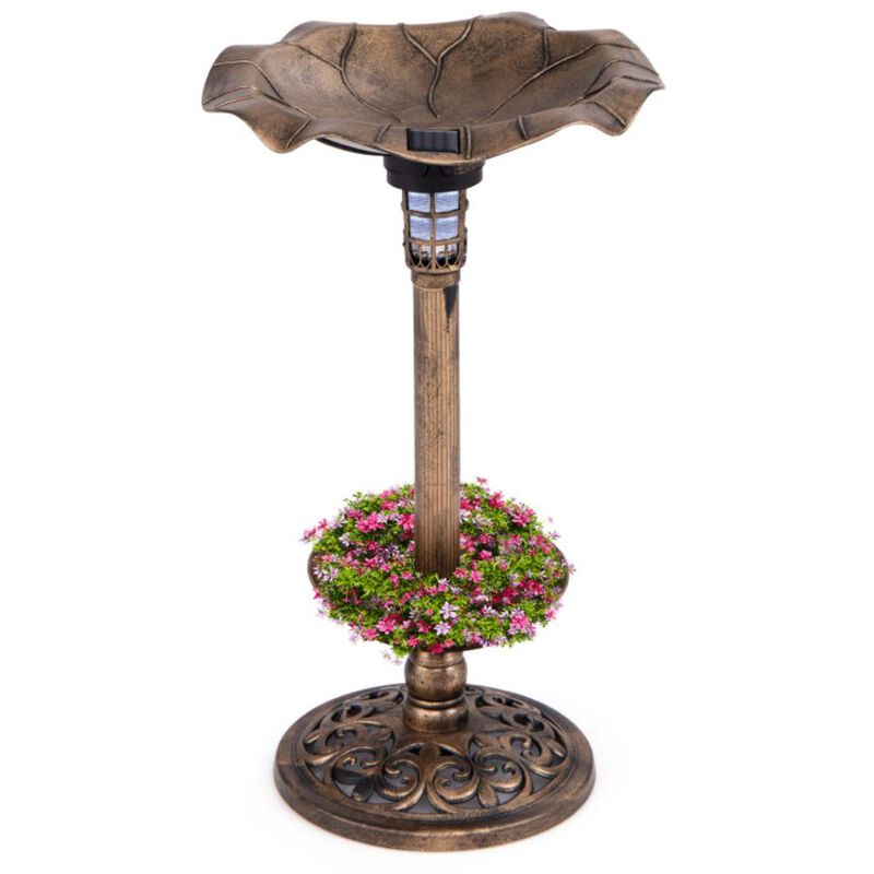 Hivvago Standing Pedestal Birdbath and Feeder Combo with Lotus Leaf Bowl