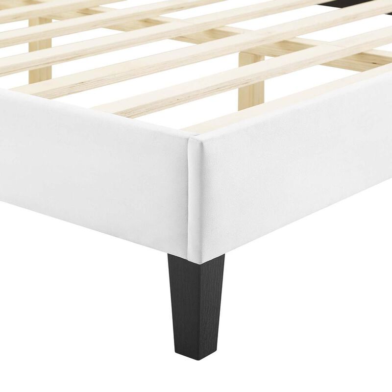 Modway Gwyneth Tufted Performance Velvet Twin Platform Bed in White with Black Wood Legs image number 5