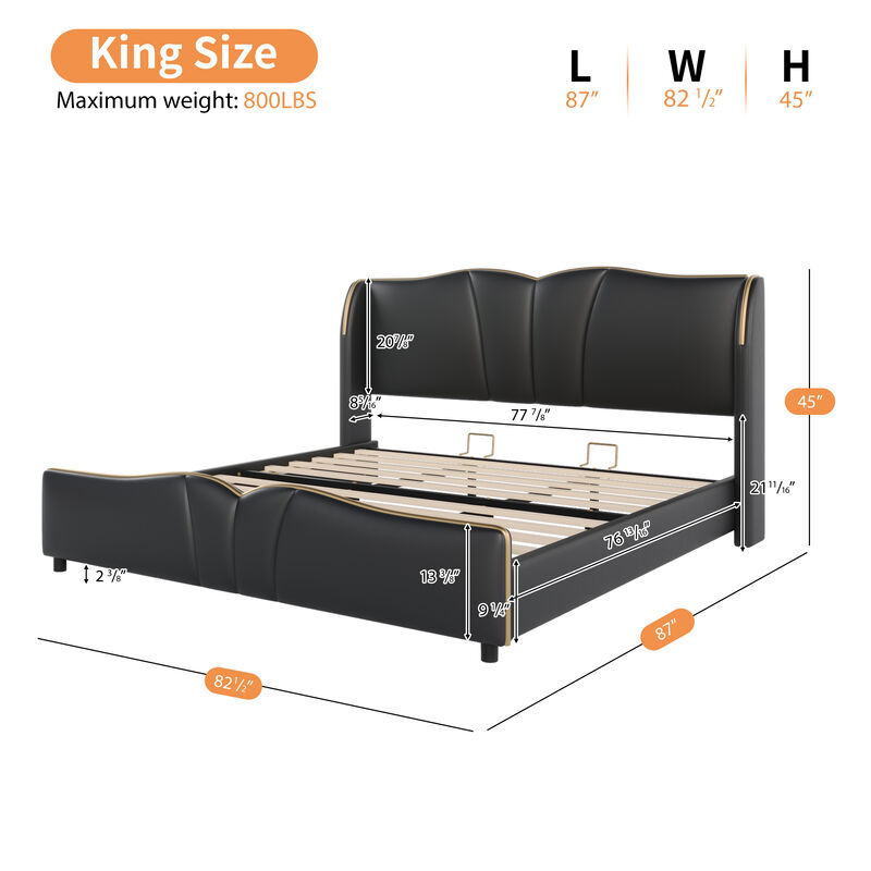 Merax Modern Wingback Platform Bed with Wave-Shaped Headboard & Footboard