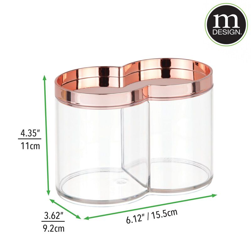 mDesign Plastic Dual Canister Jar Organizer Set, Storage Lid, Clear/Rose Gold