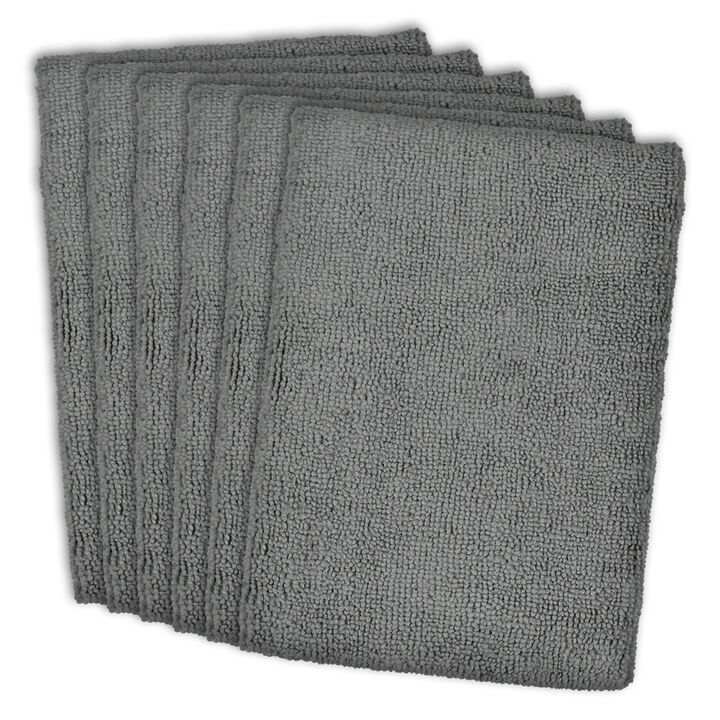 Set of 6 Solid Gray Popcorn Microfiber Rectangular Dish Towels 23.75" x 15.75"