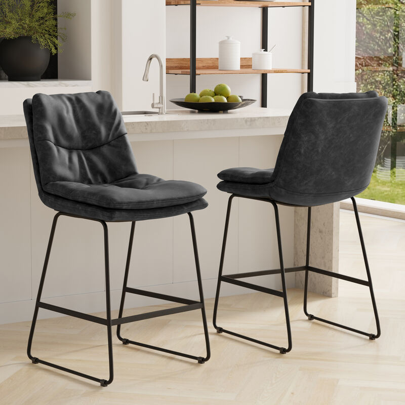 Danika Mid-Century Modern Counter Height stool (Set of 2) in Distressed Charcoal Grey Vegan Faux Leather