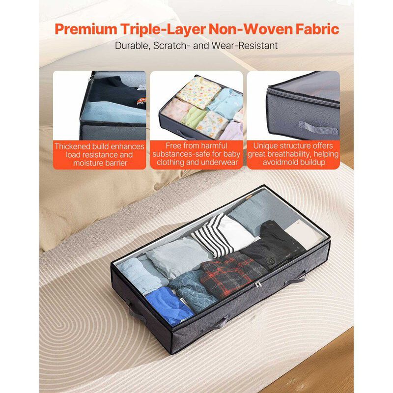 6 Pack Under Bed Storage Bins with Clear Lids for Clothes, Shoes, and Bedroom Use-Grey image number 6