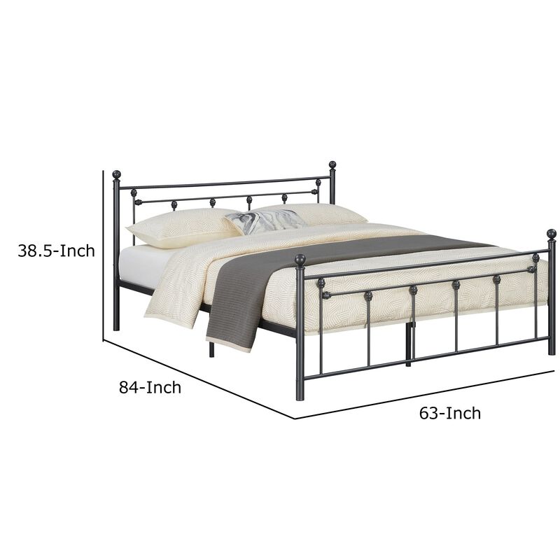 Olly Modern Queen Size Bed, Heavy Steel Metal Frame, Slatted, Matte Black - Benzara