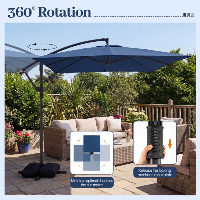 11 x 11 patio umbrella 11x11 ft Square LED Cantilever Umbrella - Double Top