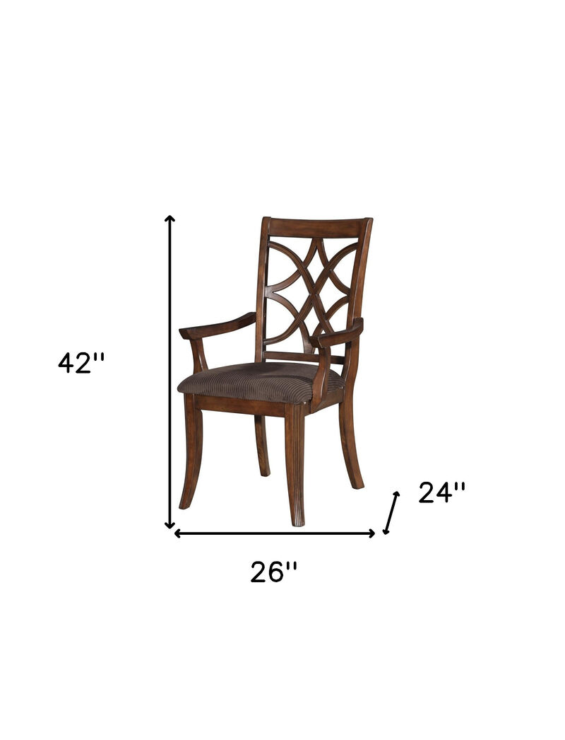 HomeRoots Set of Two Brown Upholstered Microfiber And Solid Wood Open Back Dining Arm Chairs image number 5