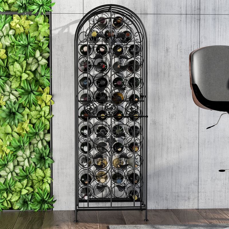 Wine Enthusiast's Dream: 45-Bottle Black Metal Wine Rack with Locking Door
