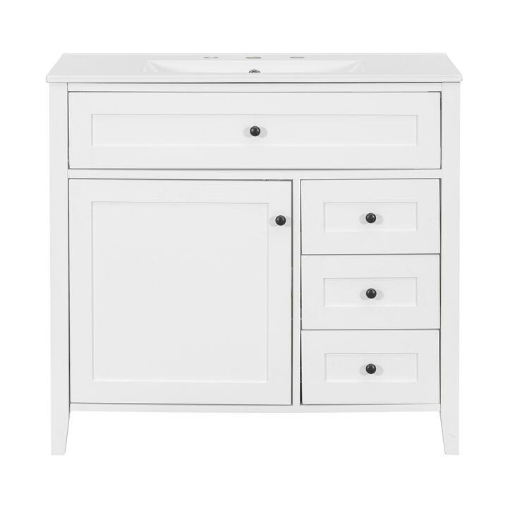 Merax Bathroom Storage Vanity with Left Adjustable Shelving Cabinet & 3 Right Smooth-Glide Drawers