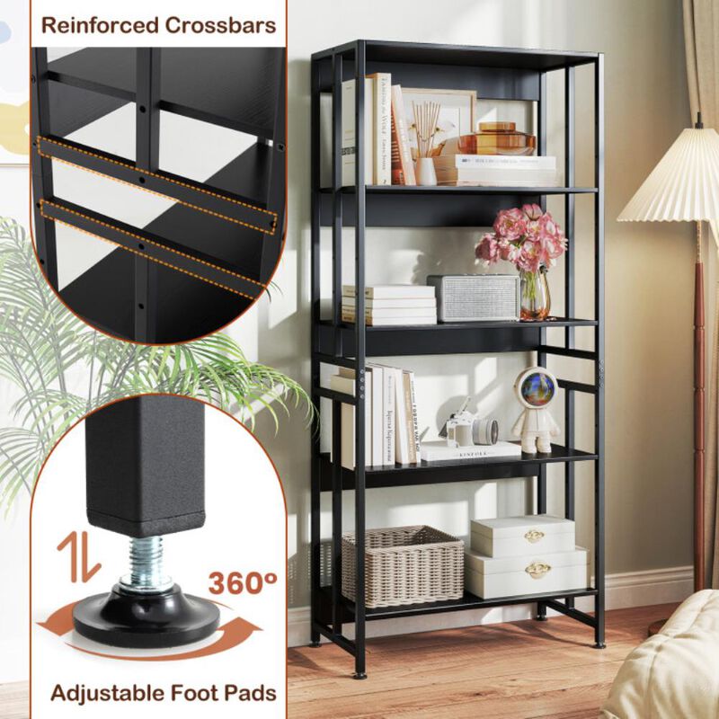 Hivvago 5-Tier Bookshelf with Adjustable and Tiltable Shelves