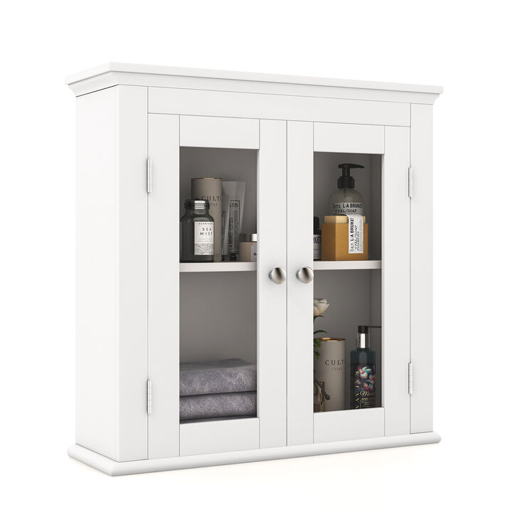 Wall Mounted Door Cabinet with 3-Level Adjustable Shelf-White