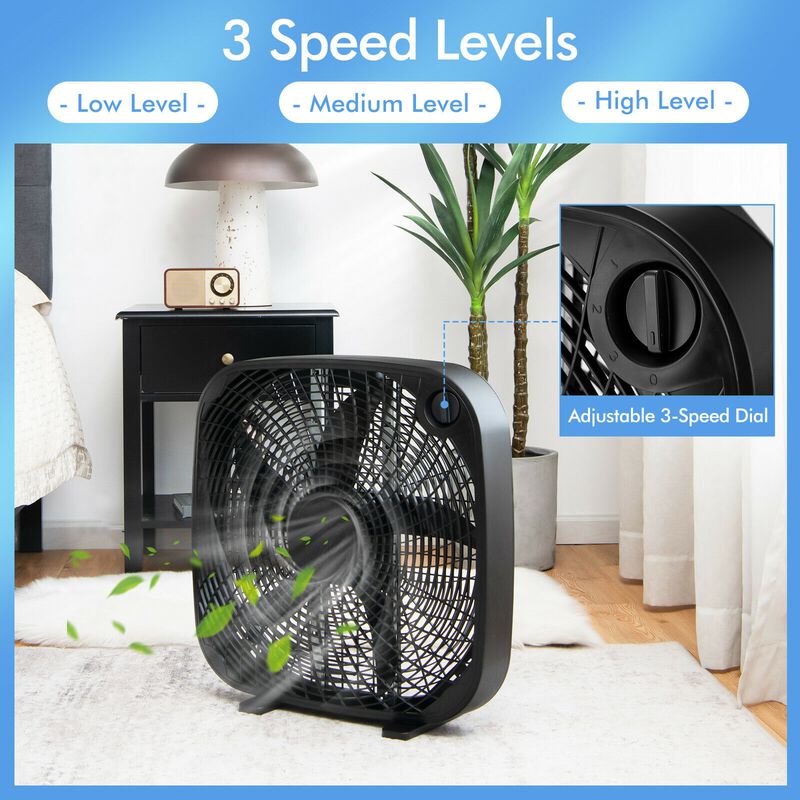 Box Portable Floor Fan with 3 Speed Settings and Knob Control