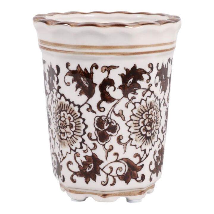 4", 7oz Fluted Chinoiserie Candle, Brown/white