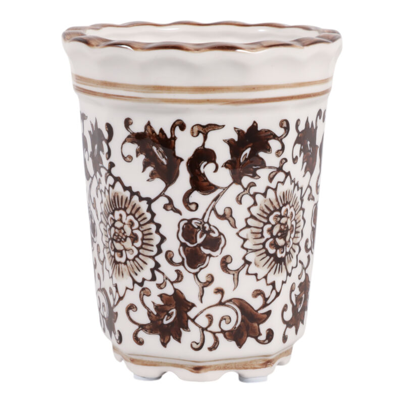 4", 7oz Fluted Chinoiserie Candle, Brown/white image number 1