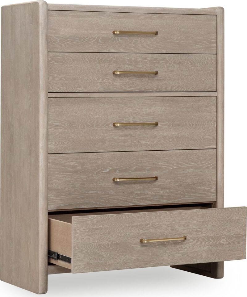 Gardenia Five Drawer Oak Wood Chest in Chai