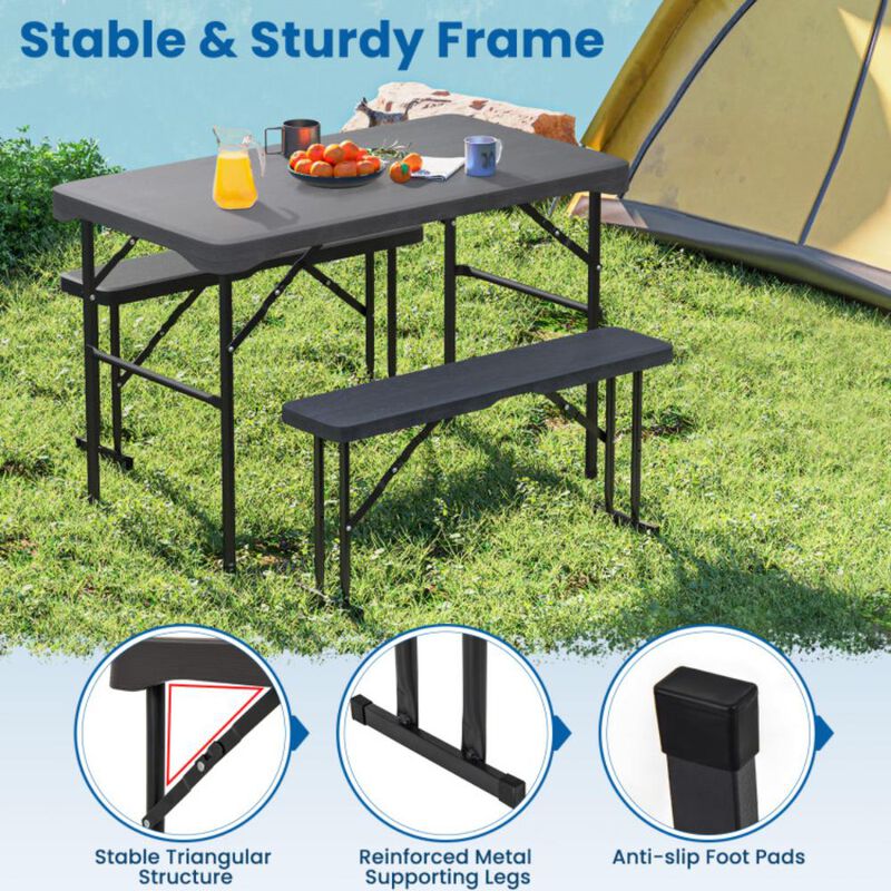 Hivvago Outdoor Folding Table Bench Set w All-Weather HDPE Tabletop and Sturdy Metal Frame