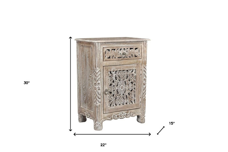 HomeRoots 30" Gray Solid Wood Distressed One Drawer Nightstand image number 6