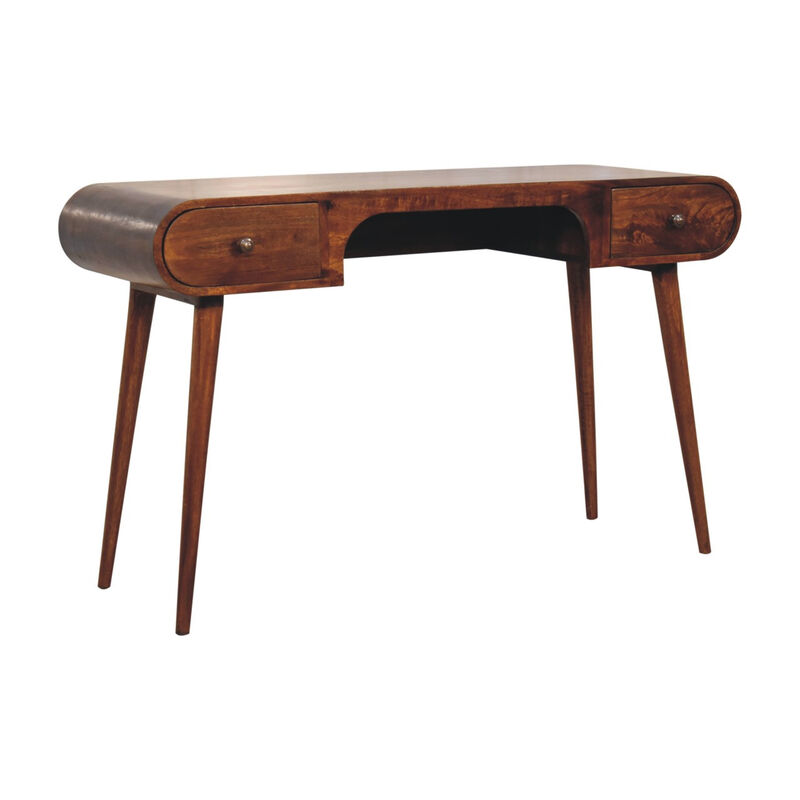 HomeRoots 54" Brown Solid Wood Writing Desk With Two Drawers image number 3