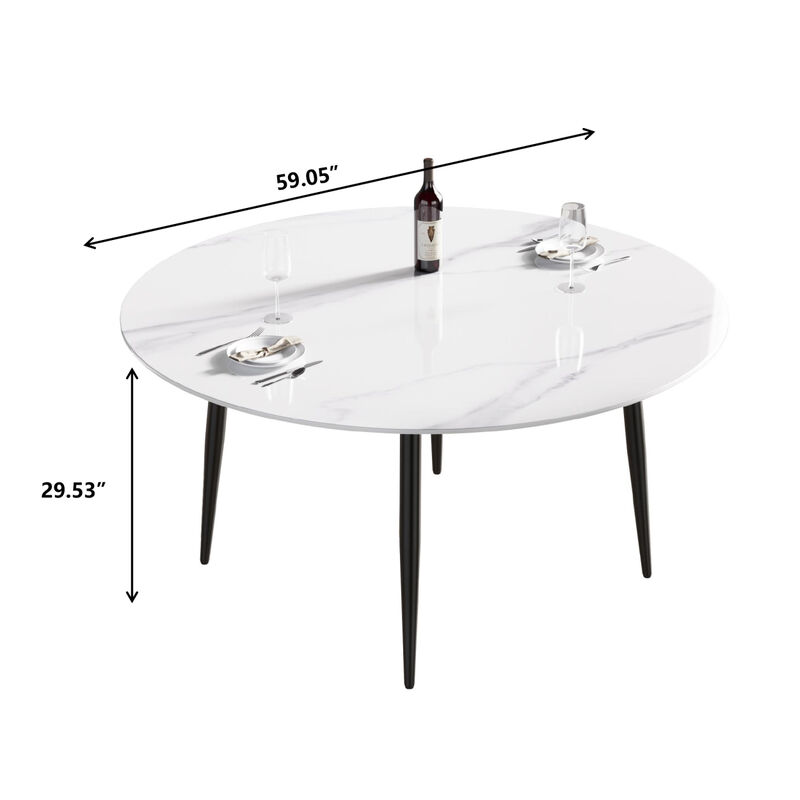 59.05" Modern man-made stone round black metal dining table-position for 6 people