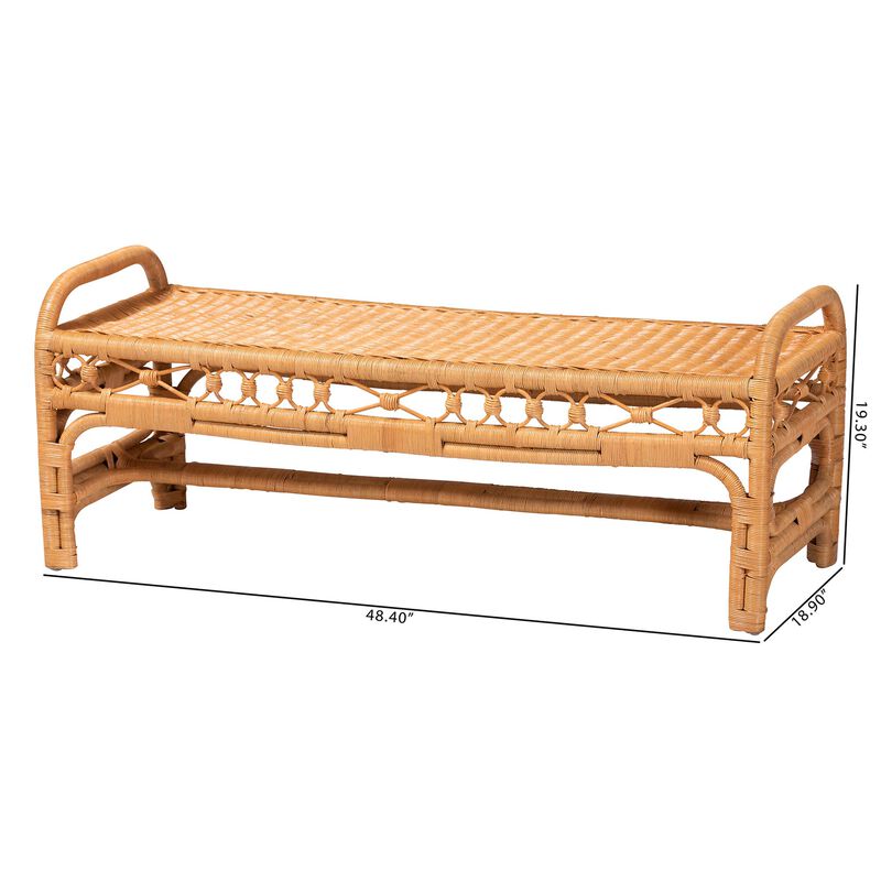 bali & pari Ayala Natural Rattan Accent Bench - Handwoven Wicker Accent Seating with Decorative Apron and Integrated Handles for Living Room, Bedroom, Or Entryway image number 7