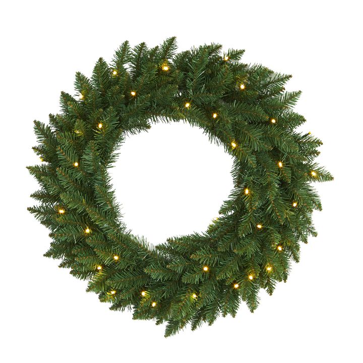 HomPlanti 24" Green Pine Artificial Christmas Wreath with 35 Clear LED Lights