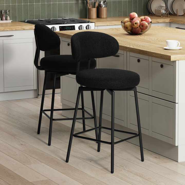 WestinTrends Modern Upholstered Sherpa Fabric Counter Height Bar Stools with Back (Set of 2)
