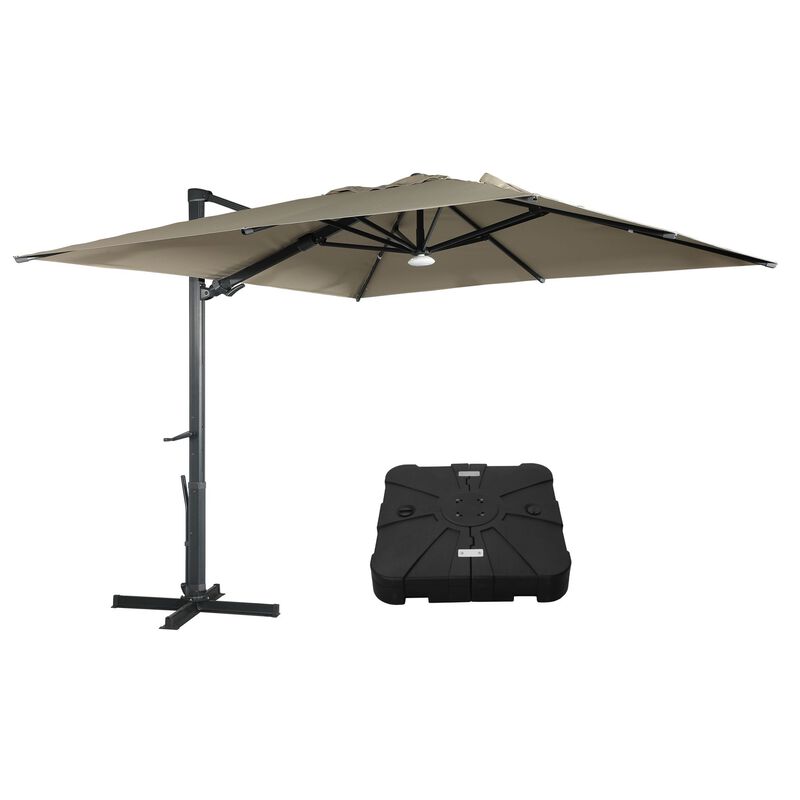 MONDAWE 10 ft. Square Outdoor Cantilever Umbrella Aluminum Frame Tilting Parasol with Detachable Bluetooth LED Light Panel and Weighted Based