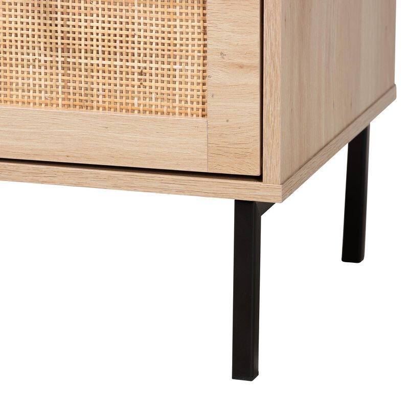 Baxton Studio Caterina Natural Brown Finished Wood and Natural Rattan 1 Door End Table image number 6