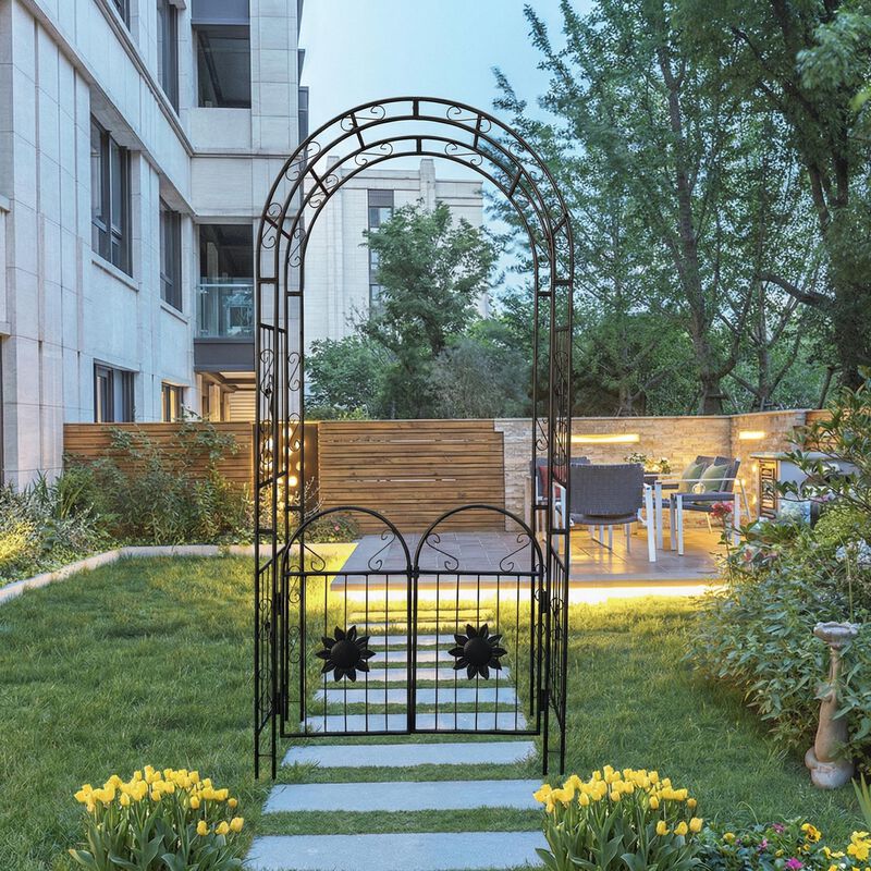 Outdoor Metal Garden Arch  with doors Garden Arbor Trellis Climbing Plants Support Arch image number 1
