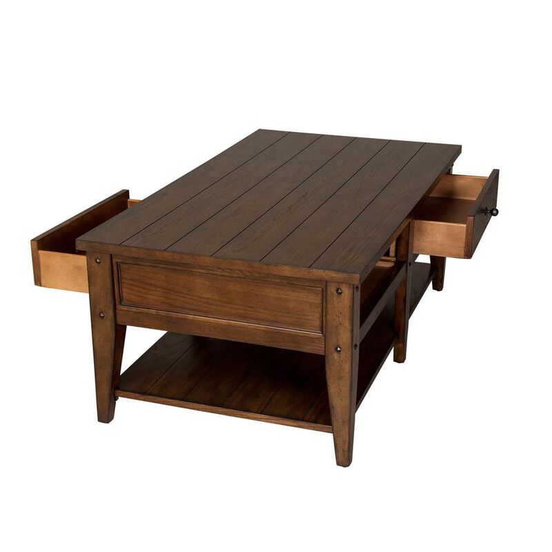Liberty Furniture Lake House Cocktail Table in Rustic Brown Oak image number 3