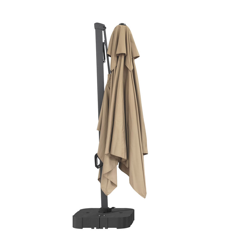 MONDAWE 10ft Square Solar LED Offset Cantilever Outdoor Patio Umbrella with Bluetooth Speaker and Included Base