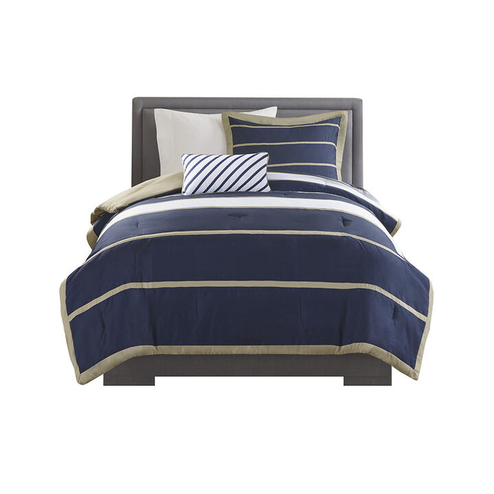 Gracie Mills Eudora 4-Piece Classic Stripes Comforter Set