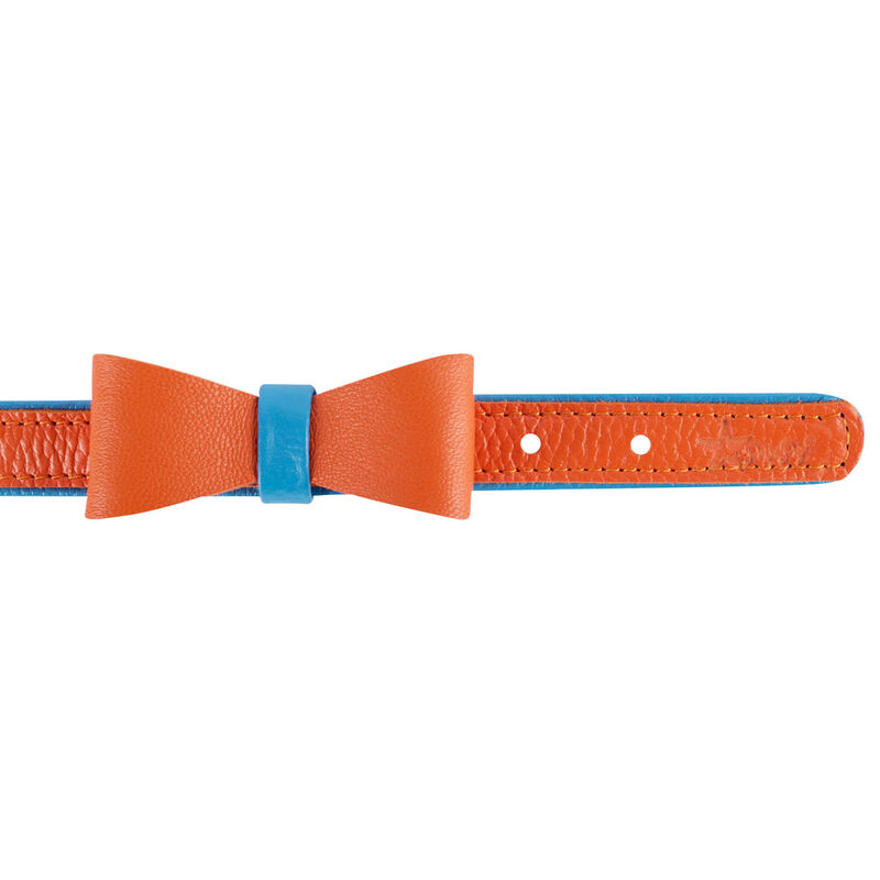 POISEPUP Cute Handmade Genuine Soft Full Grain Leather Dog Bow Tie - Orange | Blue