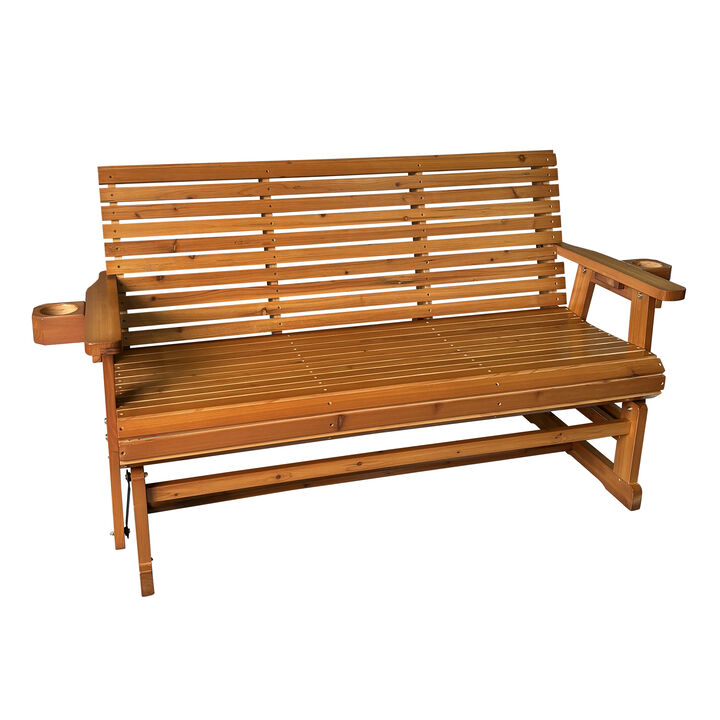 Patio Glider with Cup Holders, High Roll Back and Deep Contoured Seat, 3-Seater, Heavy Duty 800 Lb, 5 Feet