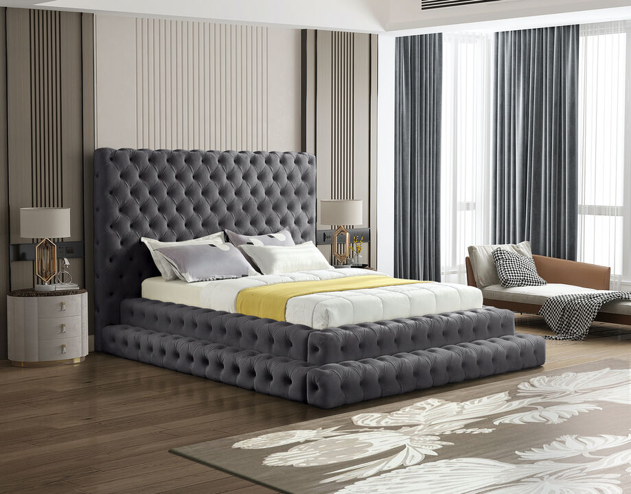 Meridian Furniture Revel Grey Velvet Queen Bed