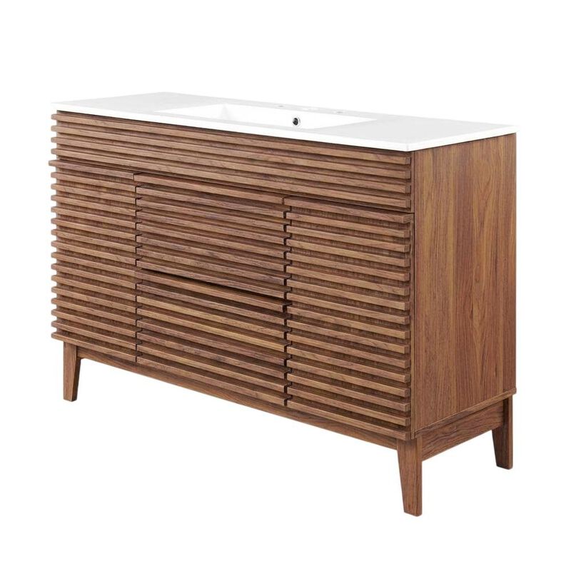 Walnut White 48-Inch Floor-Mount Single Sink Bathroom Vanity image number 0