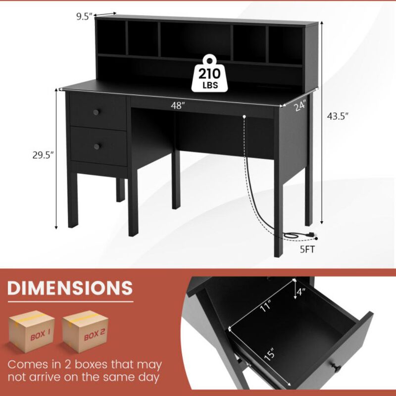 48 Inch Computer Desk with Drawers Power Outlets
