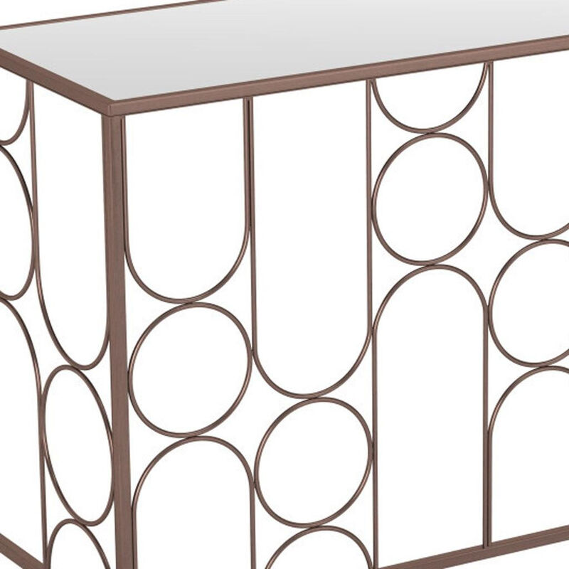 HomeRoots 50" Clear and Bronze Mirrored Glass and Steel Frame Console Table image number 4
