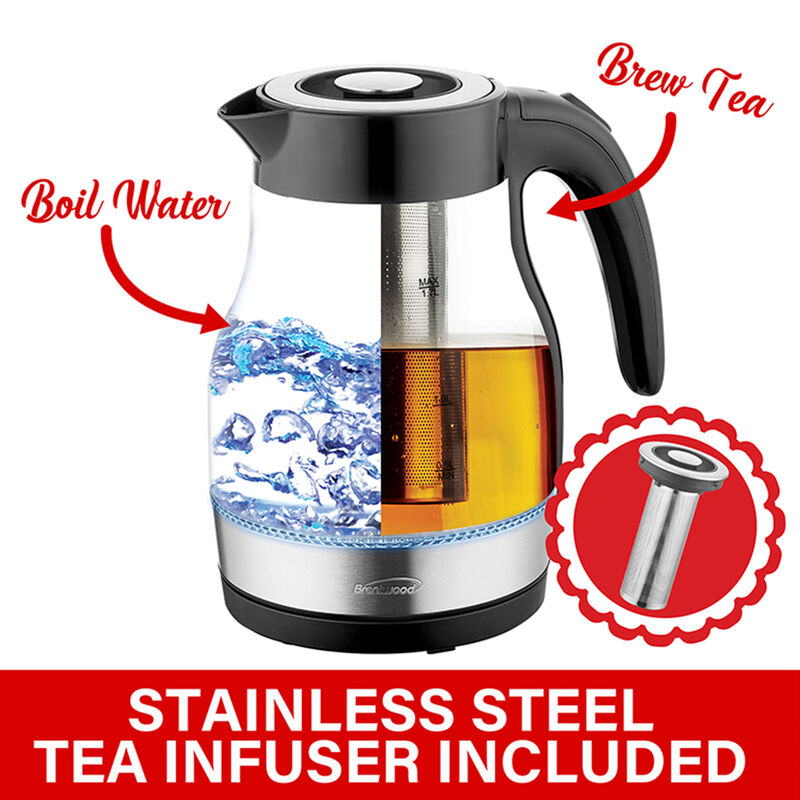 Brentwood Glass 1.7 Liter Electric Kettle with Tea Infuser in Black