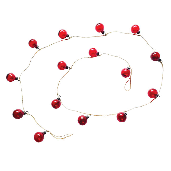 Red Hand-Blown Glass Ball Garland with Jute and Iron Detail
