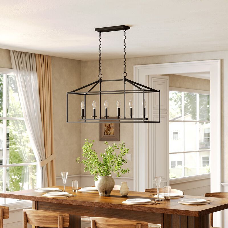 Six-Light Farmhouse Kitchen Island Chandelier, Black Candle Cage image number 4
