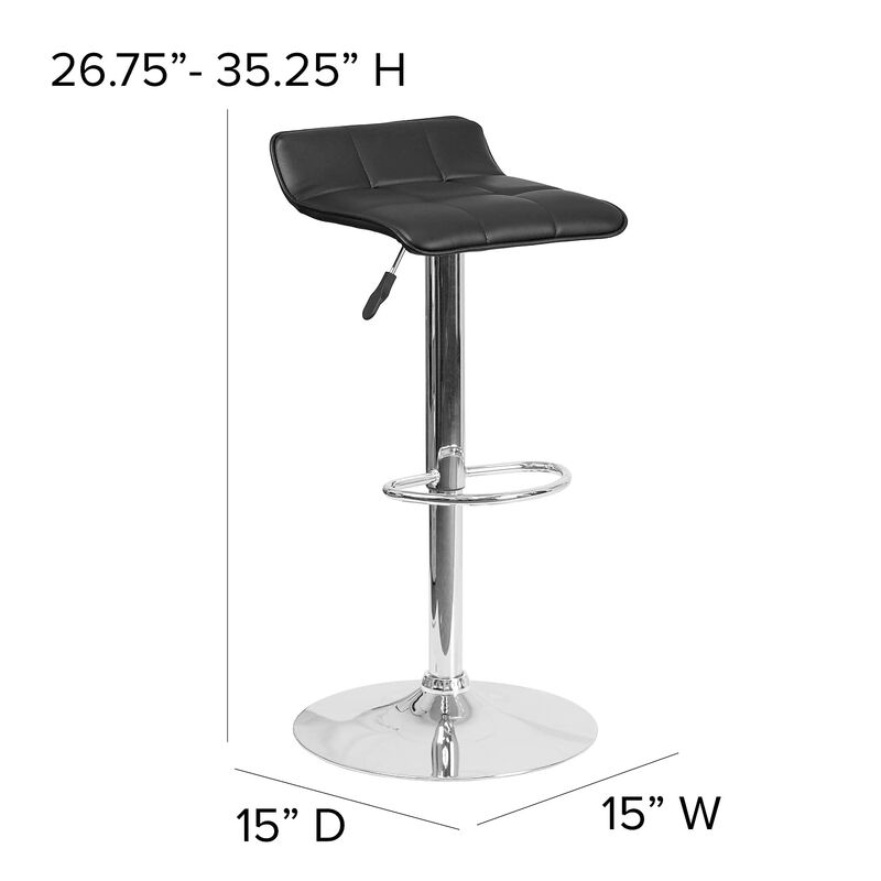 Flash Furniture Contemporary Black Vinyl Adjustable Height Barstool with Quilted Wave Seat and Chrome Base