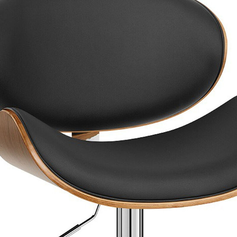 Hivvago 25 Inch Black And Silver Faux Leather And Solid Wood Swivel Low Back Adjustable Height Bar Chair