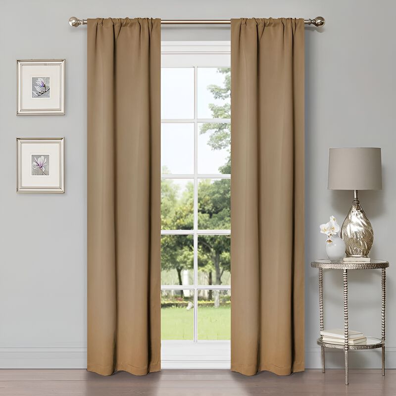 Set of 2 Blackout Curtains Rod Pocket Solid Room Darkening image number 1