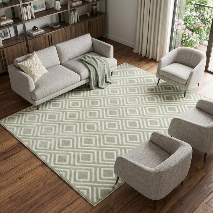 HomeRoots 7' X 9' Green Geometric Area Rug