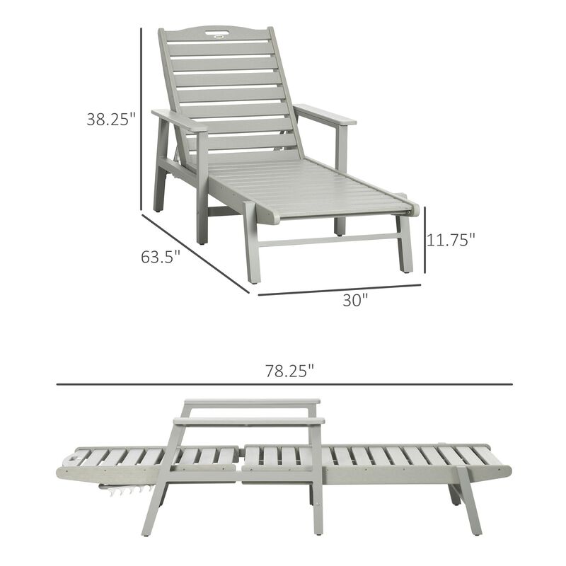 Outdoor Lounge Chair, Aluminum Recliners Tanning Chair with 5-Level Adjustable Backrest, Slatted HDPE Seat and Backrest Perfect for Outdoor Use, Light Gray
